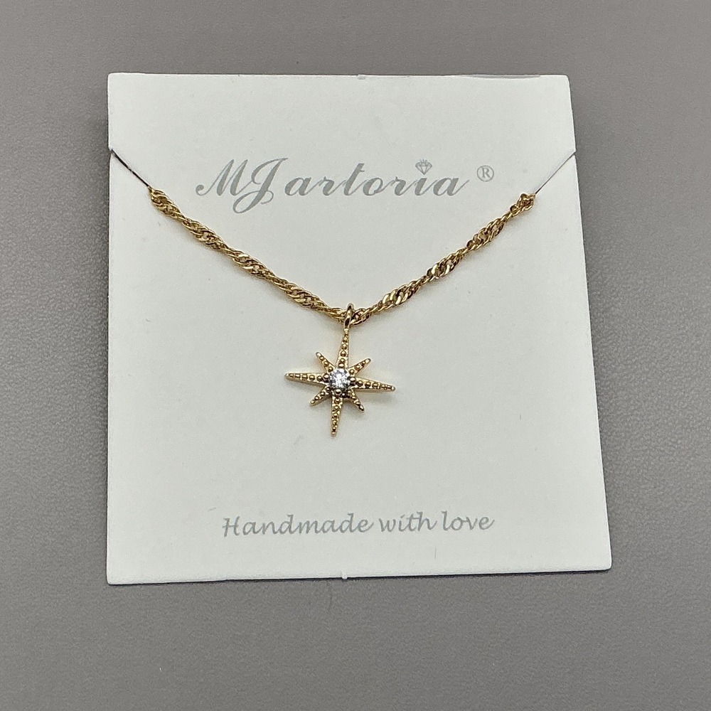 MJartoria Necklace Gold Tone Star Pendant Rhinestone Womens Celestial Jewelry